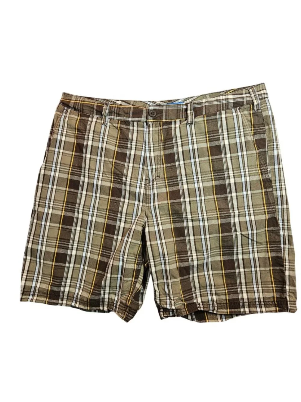 Croft & Barrow Plaid Mens 38 Shorts Brown Ivory Cotton Casual hipster vacation